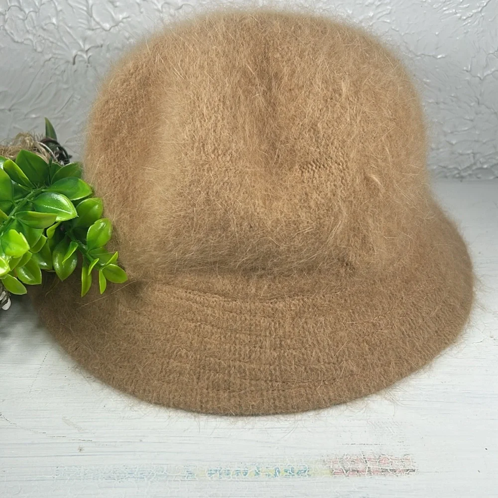 Angora/Nylon Bucket Fuzzy Cozy Hat Cozy Tan Fuzzy Angora Blend Wide Rim Hat - Picture 2 of 10